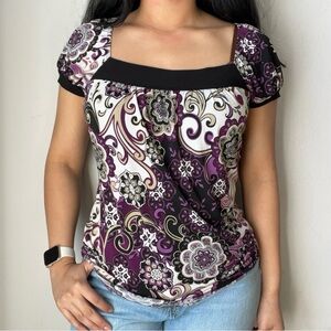 Floral Paisley Top with Black and Purple Accents